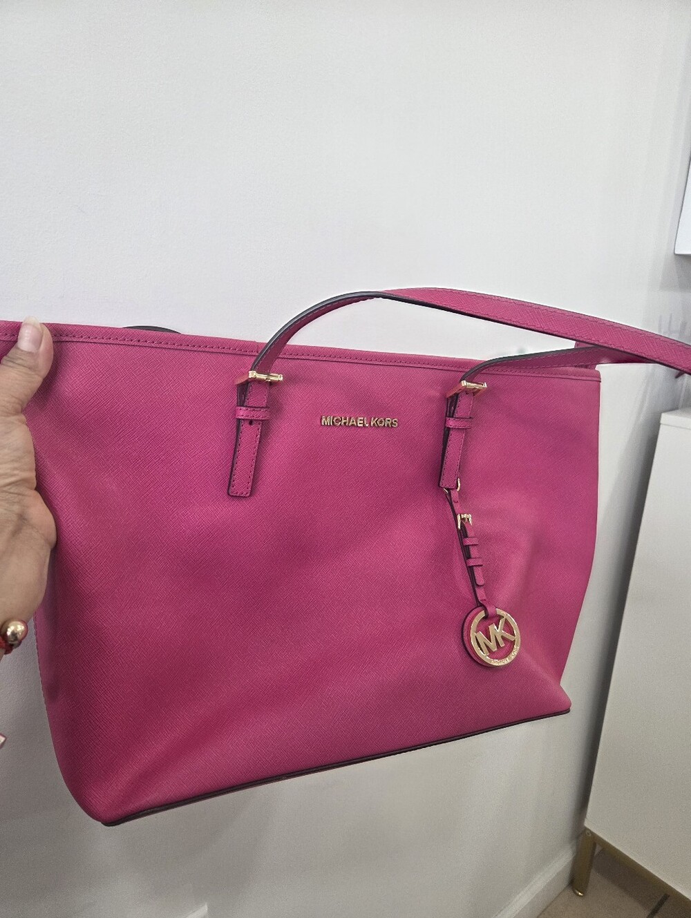 Michael Kors Hot Pink Saffiano Large Tote with Gold Hardware